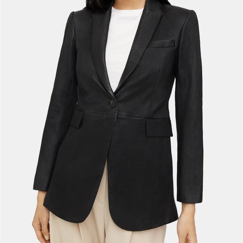 Theory lambskin leather single breasted blazer size 6